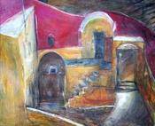 "The Courtyard" oil with encaustics 5' x 6.5'